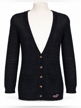Abercrombie's Hollister Chunky Knit Button Front Cardigan, Small, Black Sweater